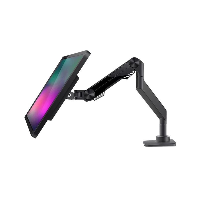 How does the electric adjustment system of a computer monitor stand achieve quietness and precise positioning?